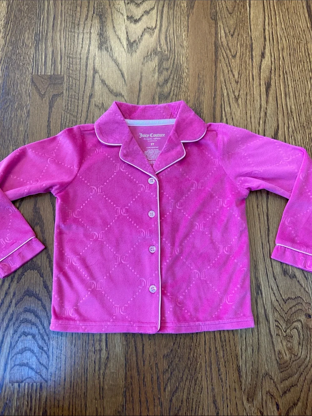 Juicy Couture Bright Pink Velour Button-Front Pajama Set, 3T, NWOT
